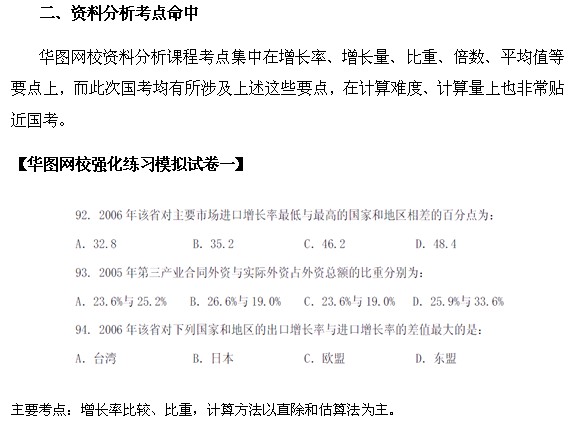 2011国考华图押题命中行测真题之资料分析篇