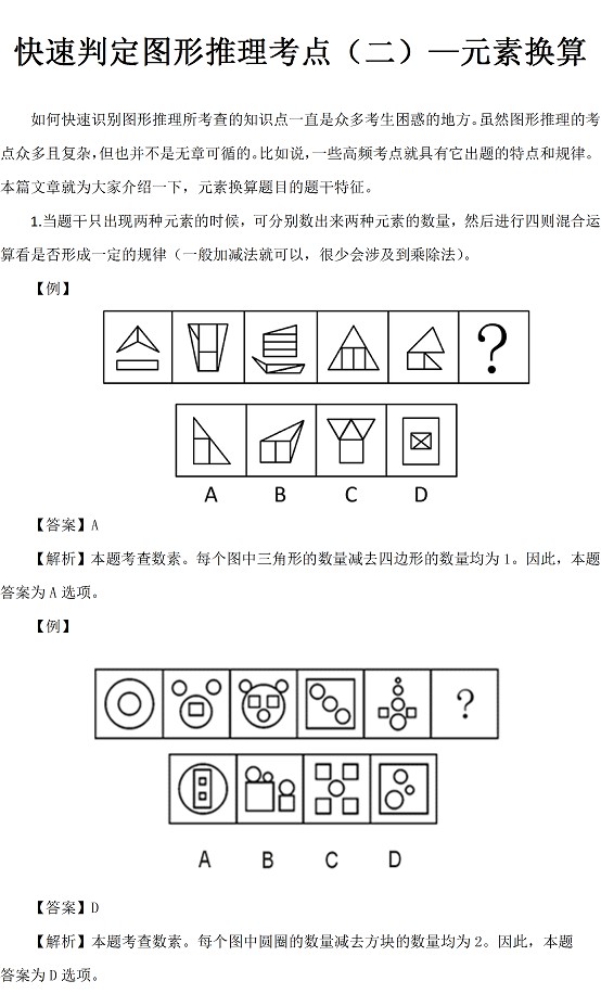 2017年国家公务员考试行测备考：快速判定图形推理考点元素换算